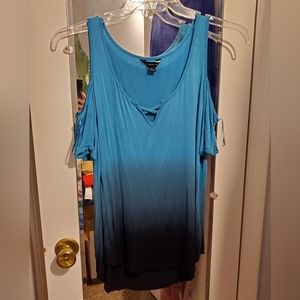 Blue cold shoulder top